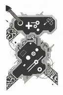 An abstract design combining elements of gaming and music, with a subtle nod to Tennessee and Michigan through hidden symbols within the artwork tattoo design idea