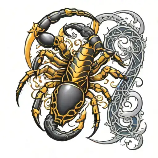 name aubree turned into scorpion by using the letters in  the name aubree to be the parts of the scorpion body tattoo design idea