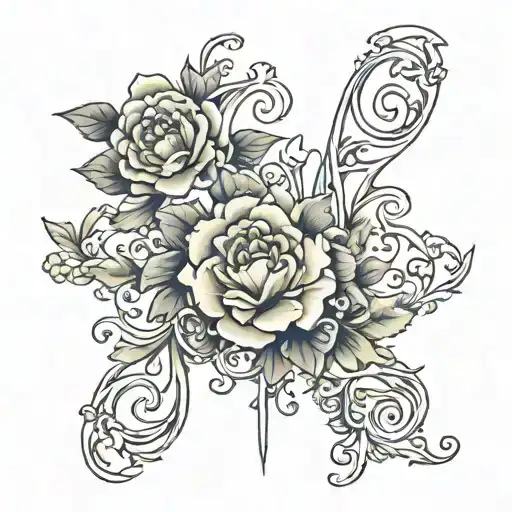 Roman numeral numbers vertical on back incorporate flower tattoo design idea