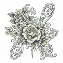 Roman numeral numbers vertical on back incorporate flower tattoo design idea