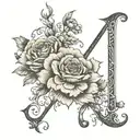 Roman numeral numbers vertical on back incorporate flower tattoo design idea