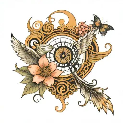 Phoenix treble clef angel wing lotus flower compass rose yin and yang japanese cherry blossom tattoo design idea