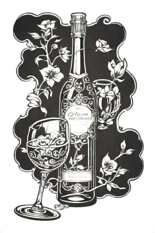 champagne glass bottle tattoo design idea