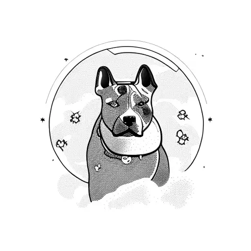 A staffy silhouette standing proudly on a mountain peak, surrounded by blooming flowers tattoo design idea