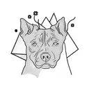 A staffy silhouette standing proudly on a mountain peak, surrounded by blooming flowers tattoo design idea