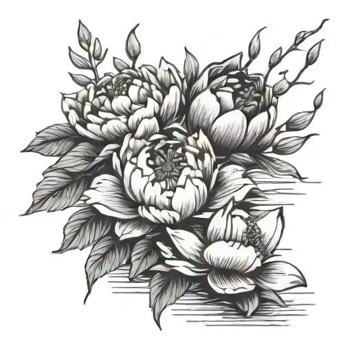 Peony, Pussy Willow, Snap Dragon, Paper Boat in a canal tattoo design idea