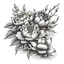Peony, Pussy Willow, Snap Dragon, Paper Boat in a canal tattoo design idea