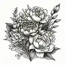 Peony, Pussy Willow, Snap Dragon, Paper Boat in a canal tattoo design idea