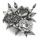 Peony, Pussy Willow, Snap Dragon, Paper Boat in a canal tattoo design idea