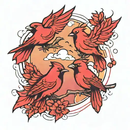 red birds in the sky tattoo design idea
