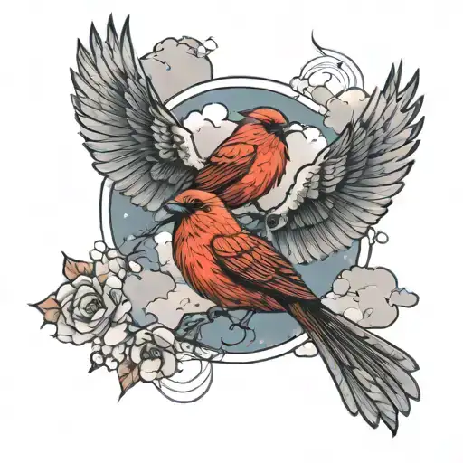 red birds in the sky tattoo design idea