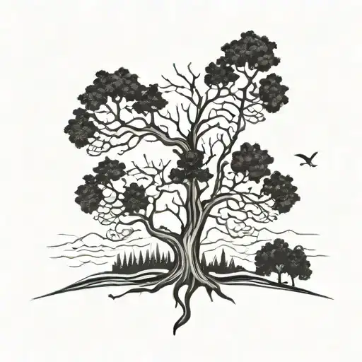 A family tree with ski tracks and golf tees as branches tattoo design idea