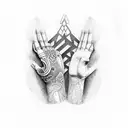 hand armband stripes with anubis tattoo design idea