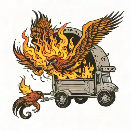 dumpster fire phoenix rising  tattoo design idea