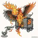 dumpster fire phoenix rising  tattoo design idea