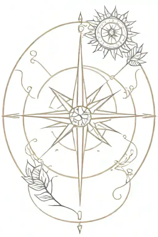 compass and sun  tattoo design idea