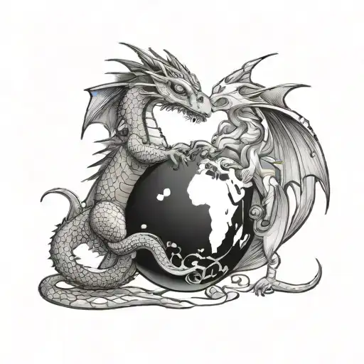 feminine little dragon and a globe without base tattoo design idea