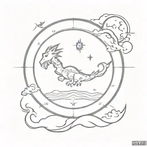 planet earth with a dragon a compass and a sun behind hit  tattoo design idea