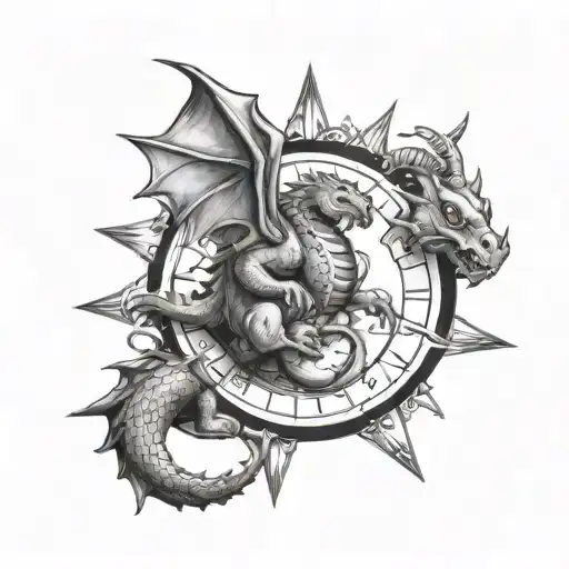 Planet Earth With A cute female Dragon A Compass And A Sun Behind Hit tattoo design idea