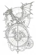 dragon, compass, world globe and sun tattoo design idea