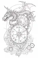 dragon, compass, world globe and sun tattoo design idea