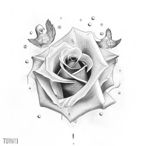Words: "Tutto Passa" with rose and doves tattoo design idea