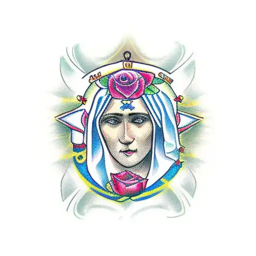 Our Lady of Aparecida, roses, Saint Benedict, cross tattoo design idea