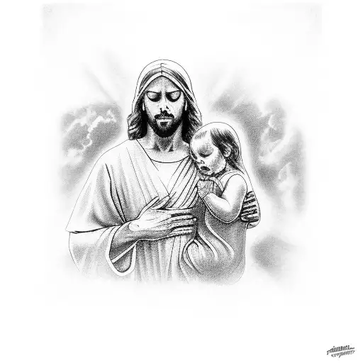 Jesus holding you while crying tattoo design idea