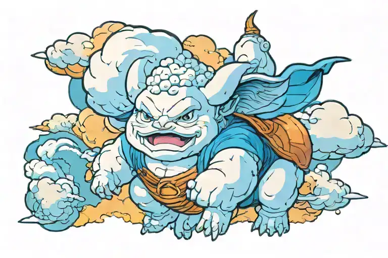 appa from avatrar floating on the nimbus cloud from dragon ball tattoo design idea