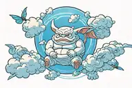appa from avatrar floating on the nimbus cloud from dragon ball tattoo design idea