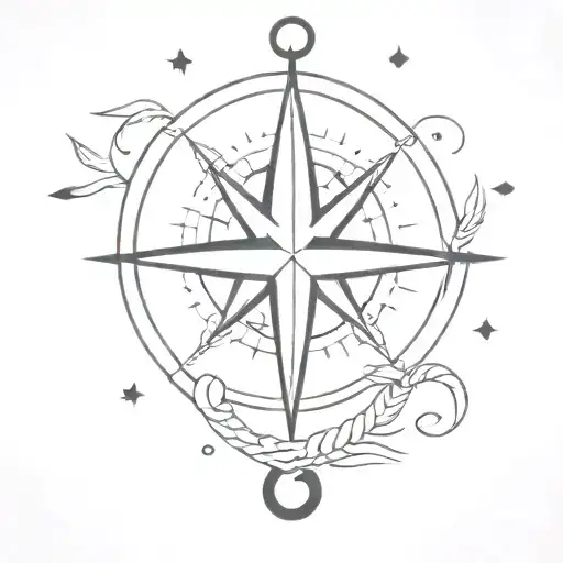 anchor and compass intertwined tattoo design idea