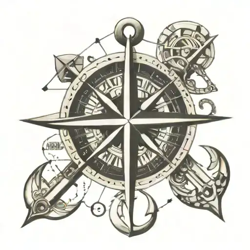 anchor compass rose wrapped tattoo design idea