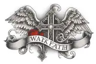 cross with angel surrounded and dove by clouds and water with black and red ink with qoute "walk by faith,not sight" tattoo design idea