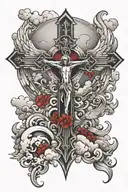 cross with angel and clouds with red ink tattoo tattoo design idea