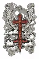 cross with angel and clouds with red ink tattoo tattoo design idea