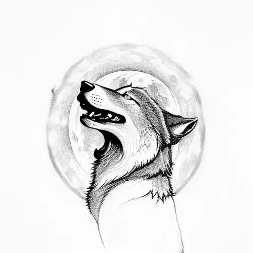 An alpha wolf howling at the moon in a dense forest tattoo design idea
