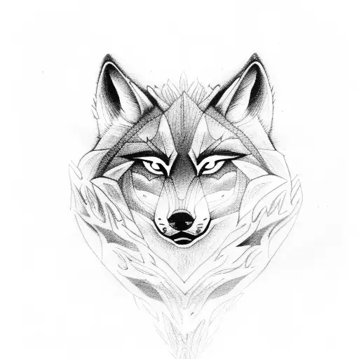 An alpha wolf howling at the moon in a dense forest tattoo design idea