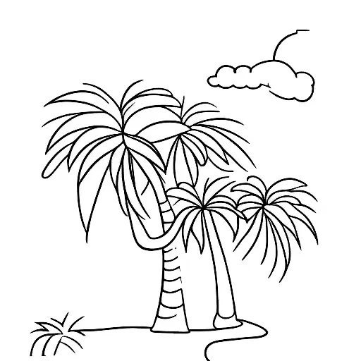 outline palm tree with a small solid plane above it tattoo design idea