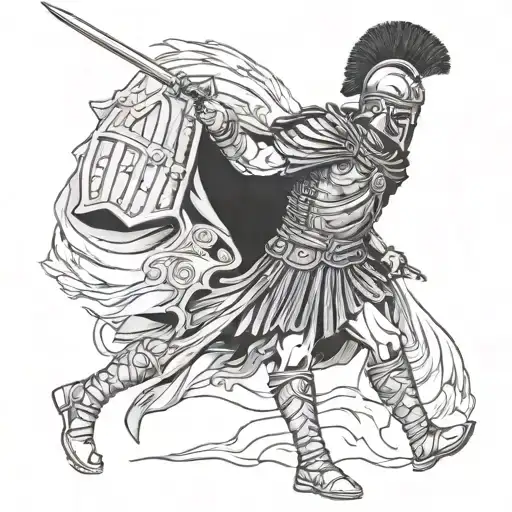 A detailed Roman legionnaire marching into battle tattoo design idea