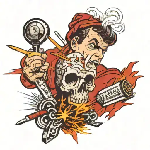 A man's head with a stick of dynamite for a brain, the fuse burning down to represent the limited time we have to live tattoo design idea