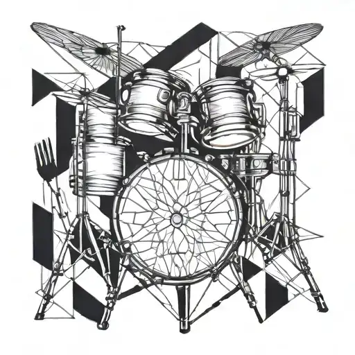 Incorporate drumsticks and a snare drum in a geometric design tattoo design idea