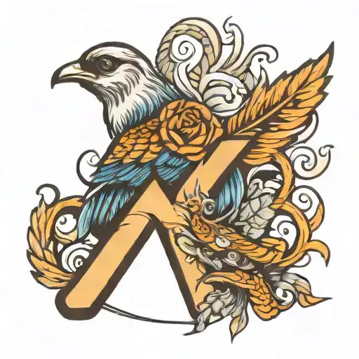 infinity feather bird letter M tattoo design idea