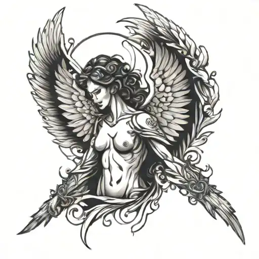 angel with broken wings tattoo design idea