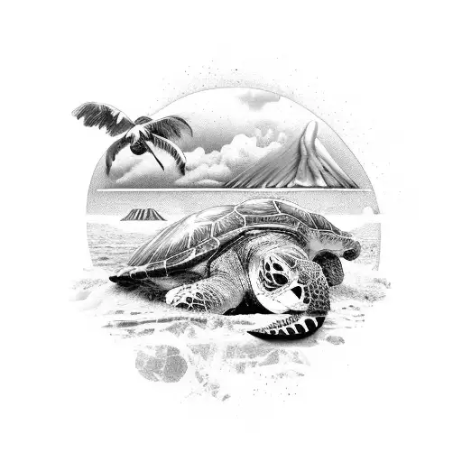 travelling, backpacking, south east asia, mayan, central america, turtle, palm tree, sea, mopeds, waterfalls, elephants  tattoo design idea