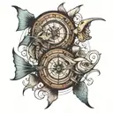 two fish kissing in compass sketch style tattoo tattoo design idea