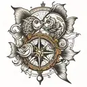 two fish kissing in compass sketch style tattoo tattoo design idea