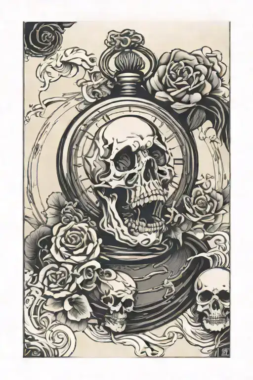pocket watch with skull tattoo design idea