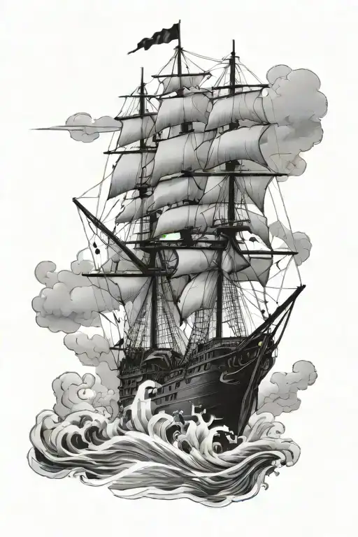 black pearl ship sailing tattoo design idea