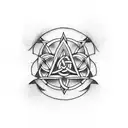 Craft a blackwork tattoo showcasing the Triquetra and the roots of Yggdrasil, the Norse tree of life tattoo design idea