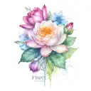 one rose, two water lilies, honeysuckle, hawthorn, larkspur, and an aster tattoo design idea